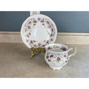 Queens Rosina Fine Bone China Purple Violet Buds Tea Cup And Saucer Set